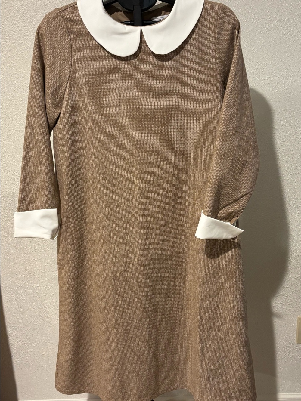 Sweet Salt Peter Pan Collar Midi Dress in Brown with White Trim
